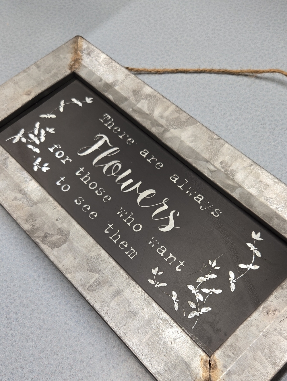 Rustic Silver-Framed Black Floral Quote Wall Sign